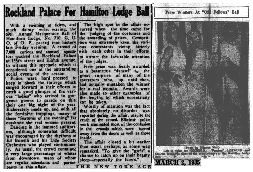 Recorte de "The New York Age" del 2 de Marzo de 1935 donde se cuenta como la policía disolvió la drag ball tras "algunos disturbios"